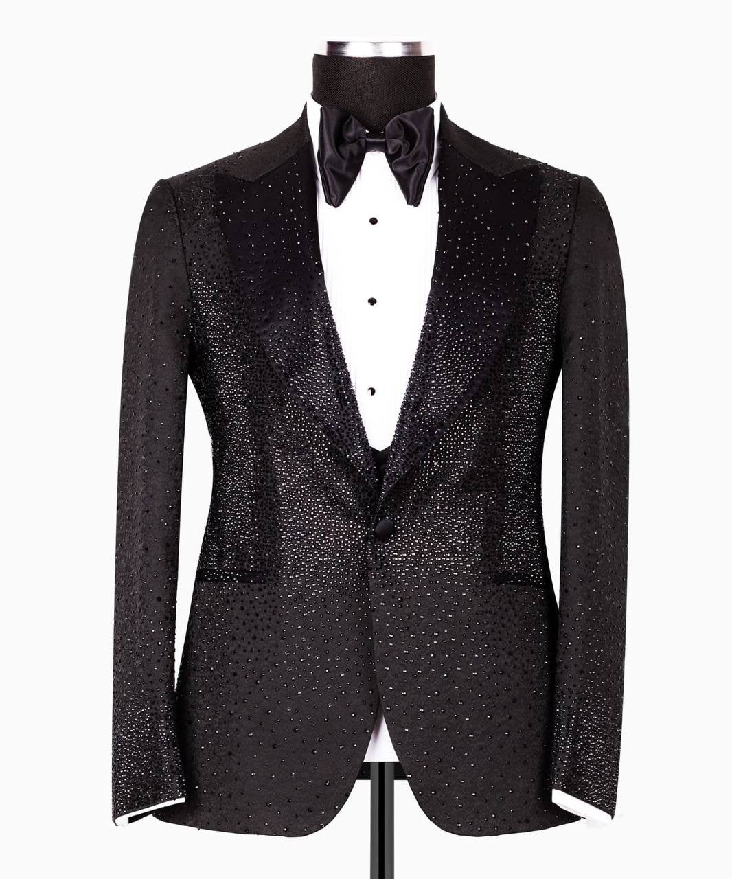 Dazzling Black Tuxedo with Crystal Embroidered