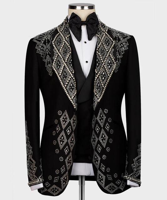 Custom Design Tuxedo With Stone Embroidery