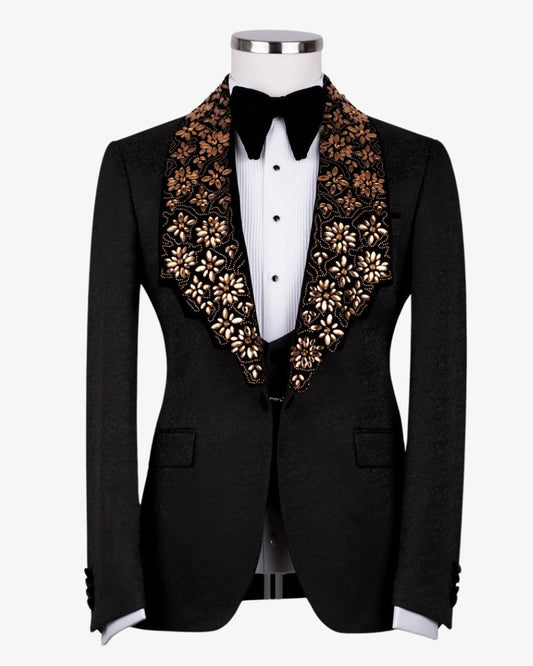 Stone Embroidered Black Tuxedo