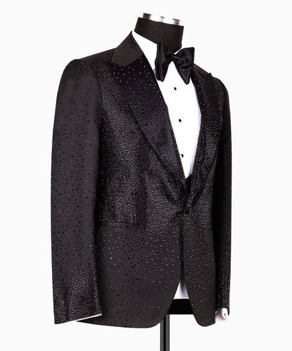 Dazzling Black Tuxedo with Crystal Embroidered