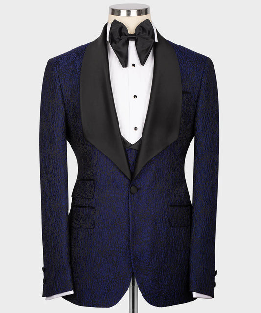 Embossed Fabric Navy Blue Tuxedo